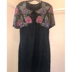 Vintage Flapper-Inspired Sequined Floral Dress
